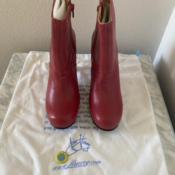 John Fluevog Jolie Red Leather Booties - Size 8 - New in Box - Picture 4 of 9